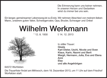 Traueranzeige von Wilhelm Werkmann von Rüsselsheimer Echo, Groß-Gerauer-Echo, Ried Echo
