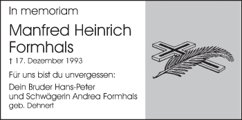 Traueranzeige von Manfred Heinrich Formhals von Echo-Zeitungen (Gesamtausgabe)