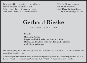 Traueranzeige von Gerhard Rieske von Echo-Zeitungen (Gesamtausgabe)
