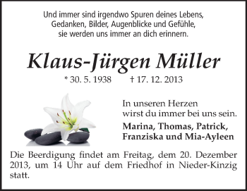 Traueranzeige von Klaus Jürgen Müller von Odenwälder Echo