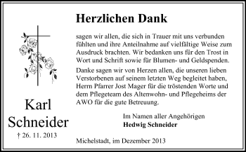 Traueranzeige von Karl Schneider von Odenwälder Echo