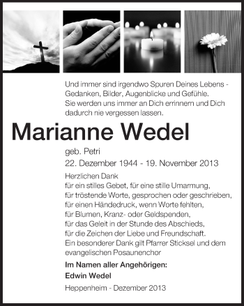 Traueranzeige von Marianne Wedel von Starkenburger Echo
