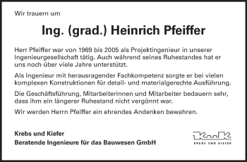 Traueranzeige von Heinrich Pfeiffer von Echo-Zeitungen (Gesamtausgabe)