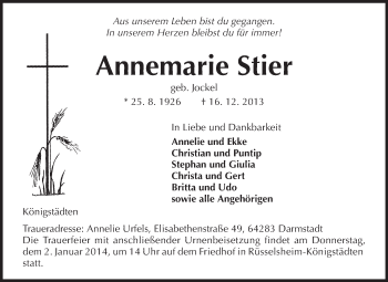Traueranzeige von Annemarie Stier von Echo-Zeitungen (Gesamtausgabe)