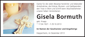 Traueranzeige von Gisela Bormuth von Starkenburger Echo