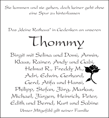 Traueranzeige von Thommy  von Odenwälder Echo