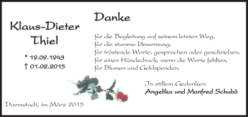 Traueranzeige von Klaus-Dieter Thiel von Echo-Zeitungen (Gesamtausgabe)