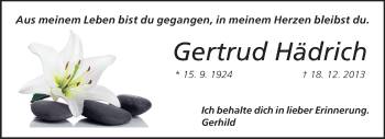Traueranzeige von Gertrud Hädrich von Echo-Zeitungen (Gesamtausgabe)