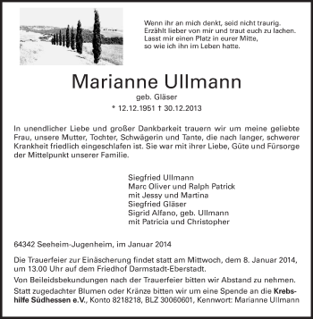 Traueranzeige von Marianne Ullmann von Echo-Zeitungen (Gesamtausgabe)