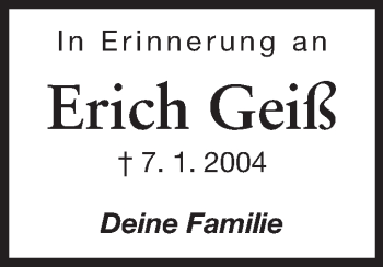 Traueranzeige von Erich Geiß von Echo-Zeitungen (Gesamtausgabe)