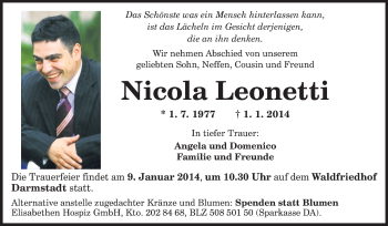 Traueranzeige von Nicola Leonetti von Echo-Zeitungen (Gesamtausgabe)