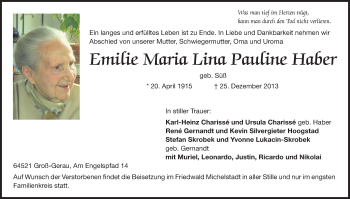 Traueranzeige von Emilie Maria Lina Pauline Haber von Rüsselsheimer Echo, Groß-Gerauer-Echo, Ried Echo