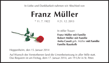 Traueranzeige von Franz Müller von Starkenburger Echo