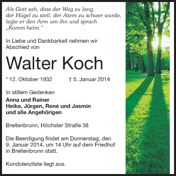 Traueranzeige von Walter Koch von Odenwälder Echo