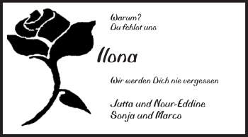 Traueranzeige von Ilona  von Rüsselsheimer Echo, Groß-Gerauer-Echo, Ried Echo