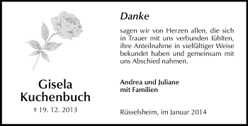 Traueranzeige von Gisela Kuchenbuch von Rüsselsheimer Echo, Groß-Gerauer-Echo, Ried Echo