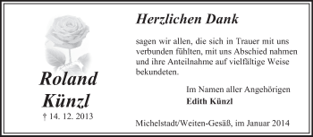 Traueranzeige von Roland Künzl von Odenwälder Echo