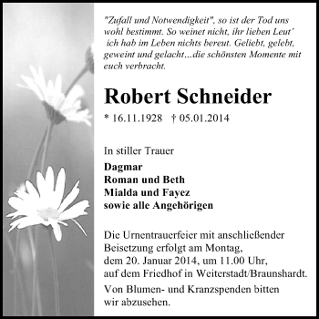 Traueranzeige von Robert Schneider von Echo-Zeitungen (Gesamtausgabe)