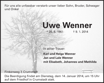 Traueranzeige von Uwe Wenner von Echo-Zeitungen (Gesamtausgabe)