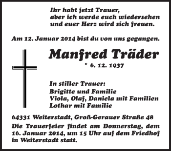 Traueranzeige von Manfred Träder von Echo-Zeitungen (Gesamtausgabe)