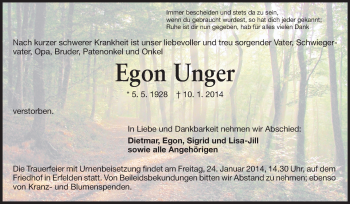 Traueranzeige von Egon Unger von Rüsselsheimer Echo, Groß-Gerauer-Echo, Ried Echo