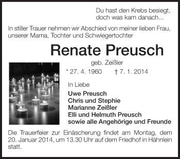 Traueranzeige von Renate Prusch von Echo-Zeitungen (Gesamtausgabe)