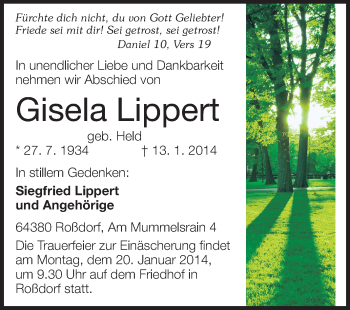 Traueranzeige von Gisela Lippert von Echo-Zeitungen (Gesamtausgabe)