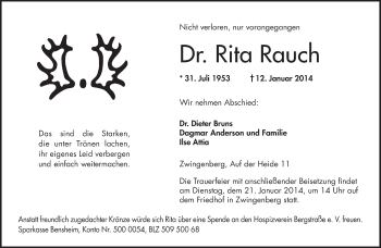 Traueranzeige von Rita Rauch von Echo-Zeitungen (Gesamtausgabe)