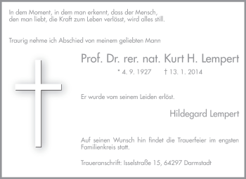 Traueranzeige von Kurt Lempert von Echo-Zeitungen (Gesamtausgabe)