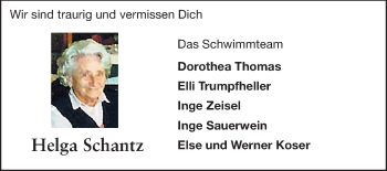 Traueranzeige von Helga Schantz von Echo-Zeitungen (Gesamtausgabe)