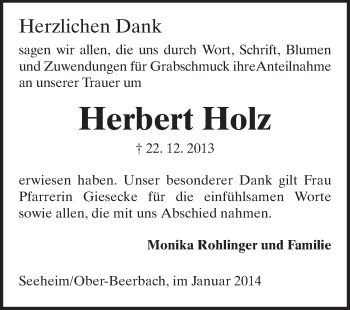 Traueranzeige von Herbert Holz von Echo-Zeitungen (Gesamtausgabe)