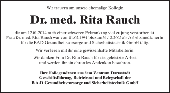 Traueranzeige von Rita Rauch von Echo-Zeitungen (Gesamtausgabe)