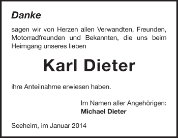 Traueranzeige von Karl Dieter von Echo-Zeitungen (Gesamtausgabe)