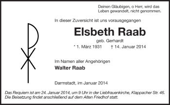 Traueranzeige von Elsbeth Raab von Echo-Zeitungen (Gesamtausgabe)