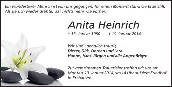 Traueranzeige von Anita Heinrich von Echo-Zeitungen (Gesamtausgabe)