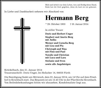 Traueranzeige von Hermann Berg von Starkenburger Echo