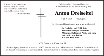 Traueranzeige von Anton Dreiseitel von Echo-Zeitungen (Gesamtausgabe)