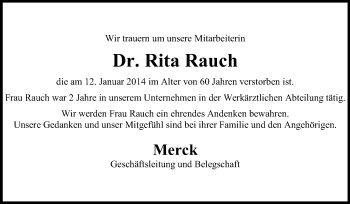 Traueranzeige von Rita Rauch von Echo-Zeitungen (Gesamtausgabe)