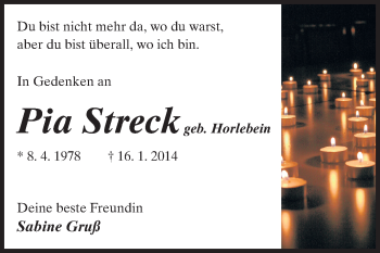 Traueranzeige von Pia Streck von Odenwälder Echo