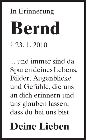 Traueranzeige von Bernd - von Odenwälder Echo