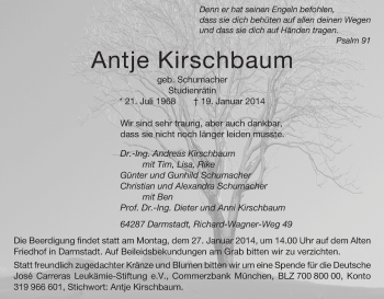 Traueranzeige von Antje Kirschbaum von Echo-Zeitungen (Gesamtausgabe)