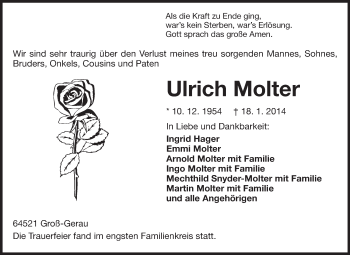 Traueranzeige von Ulrich Molter von Rüsselsheimer Echo, Groß-Gerauer-Echo, Ried Echo