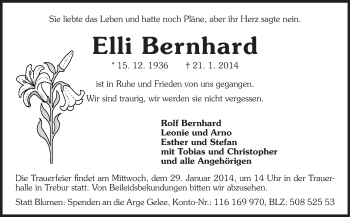 Traueranzeige von Elli Bernhard von Rüsselsheimer Echo, Groß-Gerauer-Echo, Ried Echo