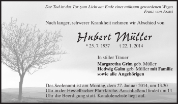 Traueranzeige von Hubert Müller von Odenwälder Echo