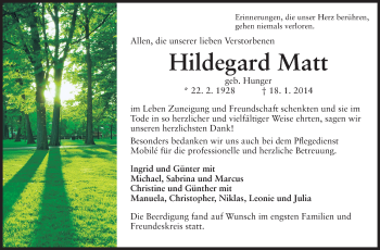 Traueranzeige von Hildegard Matt von Starkenburger Echo