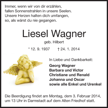 Traueranzeige von Liesel Wagner von Echo-Zeitungen (Gesamtausgabe)