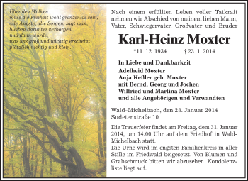 Traueranzeige von Karl-Heinz Moxter von Odenwälder Echo