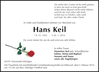 Traueranzeige von Hans Keil von Echo-Zeitungen (Gesamtausgabe)
