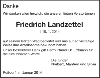 Traueranzeige von Friedrich Landzettel von Echo-Zeitungen (Gesamtausgabe)