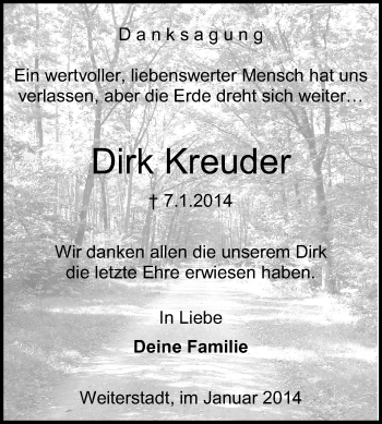 Traueranzeige von Dirk Kreuder von Echo-Zeitungen (Gesamtausgabe)